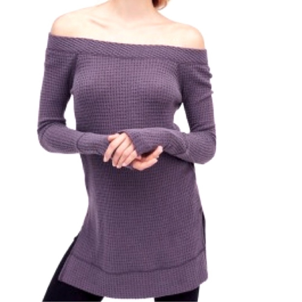 FREE PEOPLE Kate Off-Shoulder/Wide-Neck Thermal Tunic In Purple/Plum Size M✨EUC✨
